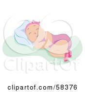 Royalty Free RF Clipart Illustration Of A Newborn Baby Girl Sound Asleep And Resting Against A Pillow by MilsiArt