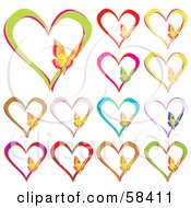 Poster, Art Print Of Digital Collage Of Colorful Heart Outlines With Butterflies