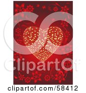 Poster, Art Print Of Beautiful Floral Border Surrounding A Golden Tile Heart On Red