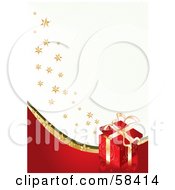 Royalty Free RF Clipart Illustration Of A Diagonal Striped Background Bordered With Gold Flowers And A Red Present by MilsiArt