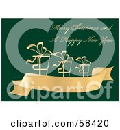 Poster, Art Print Of Green And Gold Christmas Greeting With Presents On A Banner
