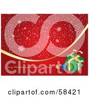 Royalty Free RF Clipart Illustration Of A Red Christmas Snowflake Greeting With A Gold Ribbon And Presents by MilsiArt