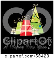 Poster, Art Print Of Retro Styled Christmas Greeting With Presents And A Tree On Black