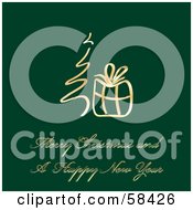 Royalty Free RF Clipart Illustration Of A Green Christmas Greeting With A Gold Gift And Tree by MilsiArt