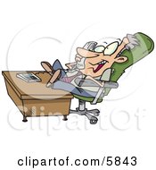 Lazy Business Man With His Feet On A Desk Talking On A Phone Clipart Illustration
