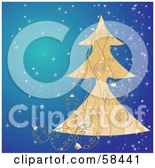 Elegant Golden Christmas Tree On Blue With Sparkles And Ornaments