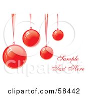 Poster, Art Print Of Four Red Suspended Christmas Baubles With Sample Text