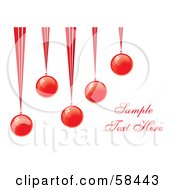 Poster, Art Print Of Five Red Suspended Christmas Baubles With Sample Text
