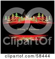 Poster, Art Print Of Merry Christmas Greeting With Red Fractals And Trees On Black