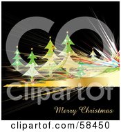 Poster, Art Print Of Christmas Trees And Golden Fractal Lines On Black