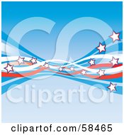 Poster, Art Print Of Blue Background With American Swooshes And Stars - Version 3