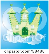 Royalty Free RF Clipart Illustration Of A Green Fantasy Castle With Heart Designs On A Cloud In The Blue Sky by MilsiArt