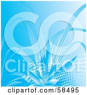 Royalty Free RF Clipart Illustration Of A Blue Abstract Plant And Halftone Dot Background