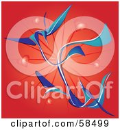 Royalty Free RF Clipart Illustration Of Abstract Blue Birds In Love Flying Over A Bursting Red Heart Background