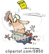 Man Being Attacked By A Yellow Memo Paper Clipart Illustration