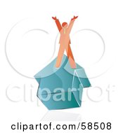 Royalty Free RF Clipart Illustration Of An Orange Businessman Standing On Top Of A House