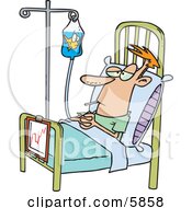 Hospital Patient In A Bed A Fish In His IV Container Clipart Illustration by toonaday #COLLC5858-0008