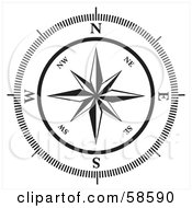 Royalty Free RF Clipart Illustration Of A Black And White Compass Rose by MilsiArt