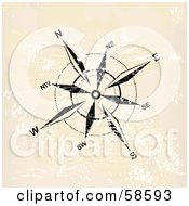 Royalty Free RF Clipart Illustration Of A Black And White Compass Rose On Beige Grunge by MilsiArt