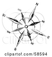 Royalty Free RF Clipart Illustration Of A Grungy Black And White Compass Rose by MilsiArt #COLLC58594-0110