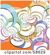 Retro Background Of Colorful Spirals And Orange Waves On White