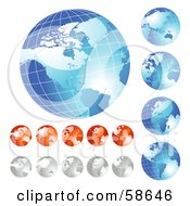 Royalty Free RF Clipart Illustration Of A Digital Collage Of Blue Red And Silver Wire Globe Icons
