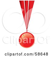 Poster, Art Print Of Shiny Red Christmas Bauble Hanging From A Red Ribbon