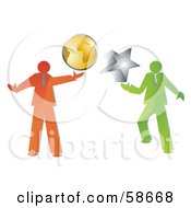 Poster, Art Print Of Digital Collage Of Green And Orange Businessmen Holding A Globe And Star