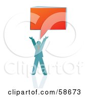 Poster, Art Print Of Blue Business Man Holding His Arms Up Under An Orange Speech Box