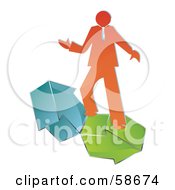 Poster, Art Print Of Orange Business Man Balancing Green And Blue Arrows