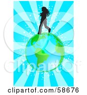 Poster, Art Print Of Silhouetted Girl Running Over Earth On A Bursting Blue Background