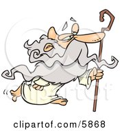 Personification Of A Senior Man Father Time In A Robe Walking With A Cane Clipart Illustration