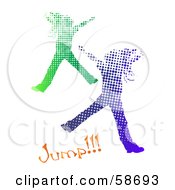 Poster, Art Print Of Two Halftone Girls Jumping