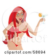 Redhead Lady In A Bikini Holding A Martini