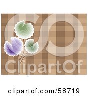 Background Of Purple And Green Flowers Over Brown Plaid