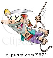 Pirate With A Sword Swinging On A Rope Clipart Illustration