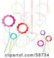 Poster, Art Print Of Background Of Funky Flowers And Hearts On White
