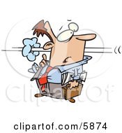 Business Man Confused As A Co Worker Speeds By In A Blur Clipart Illustration