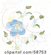 Royalty Free RF Clipart Illustration Of A Blooming Blue Flower On A Vine With Pastel Splatters by MilsiArt