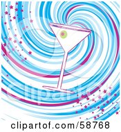 Royalty Free RF Clipart Illustration Of A Slanted Martini On A Swirling Blue White And Purple Background by MilsiArt