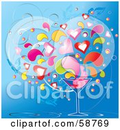 Poster, Art Print Of Cocktail Glass With Colorful Heart Splashes And Butterflies On Blue