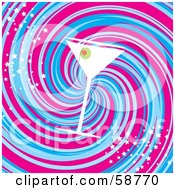 Royalty Free RF Clipart Illustration Of A Slanted Martini On A Swirling Blue And Pink Background by MilsiArt