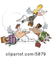 Business People Carrying Briefcases Flying With Wings On Their Way To Work Transportation Of The Future Clipart Illustration