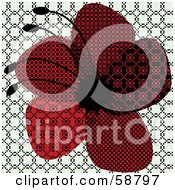 Royalty Free RF Clipart Illustration Of A Red Flower Made Of Halftone Designs On A Black And White Background