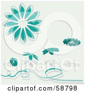Poster, Art Print Of Teal Daisy Flower Objects With Shadows And A Ribbon