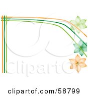Poster, Art Print Of Border Of Orange And Green Lines And Wire Flowers On White