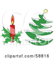 Poster, Art Print Of Digital Collage Of A Christmas Candle And Christmas Tree Over White
