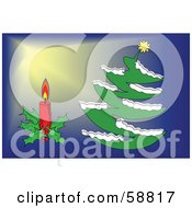 Poster, Art Print Of Digital Collage Of A Christmas Candle And Christmas Tree Over Blue And Yellow