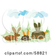 Royalty Free RF Clipart Illustration Of A Pair Of Brown Bunnies Munching On Fresh Carrots