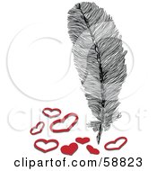 Poster, Art Print Of Fluffy Feather With Solid And Outlined Hearts